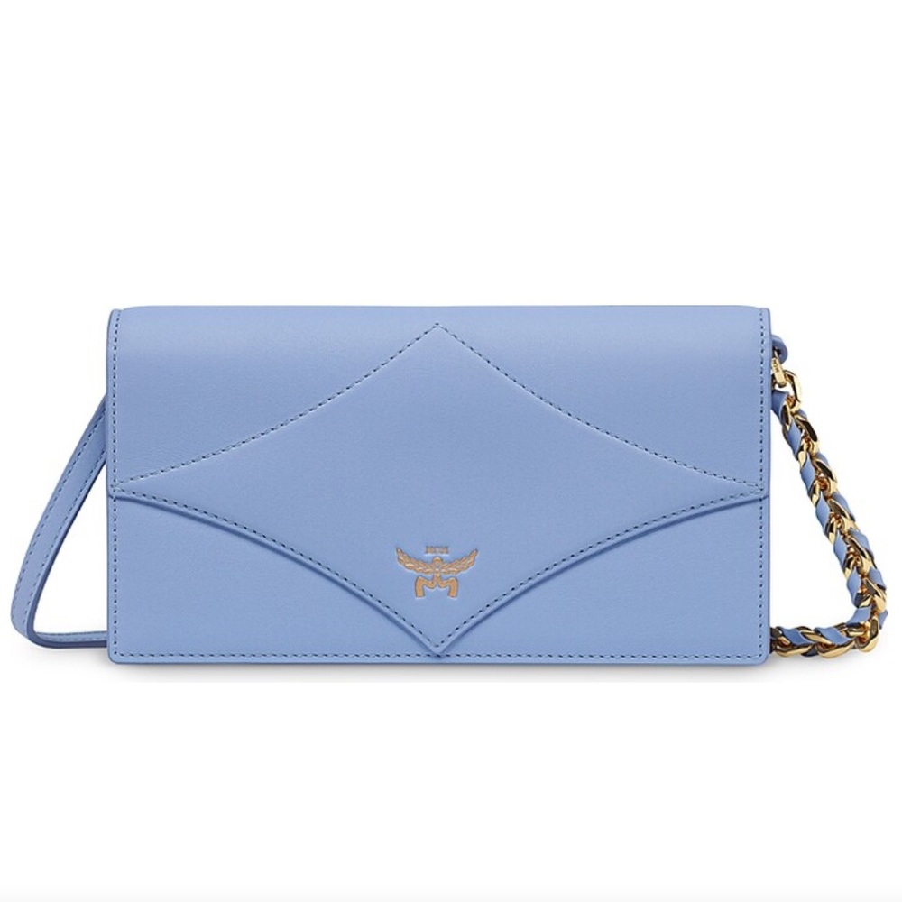 MCM Blue Diamond Leather Wallet on a Chain
